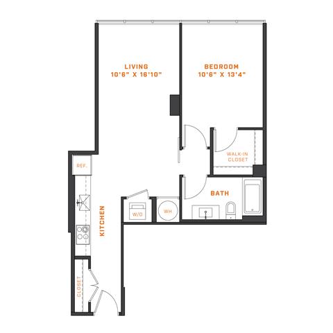 Floor Plan 1 Bedroom - 1 Bath | A09