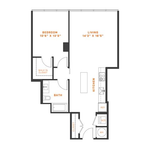 Floor Plan  1 Bedroom - 1 Bath | A15