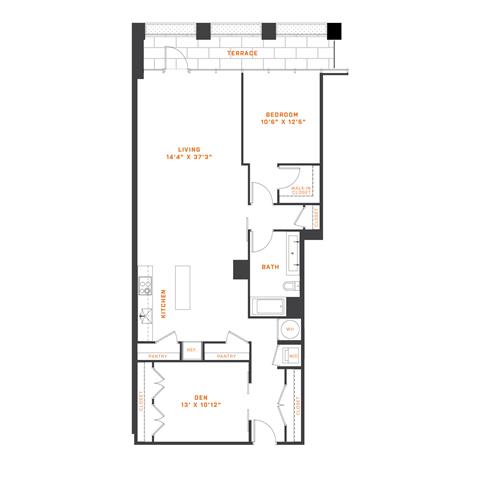 Floor Plan  1 Bedroom Den - 1 Bath | AD11