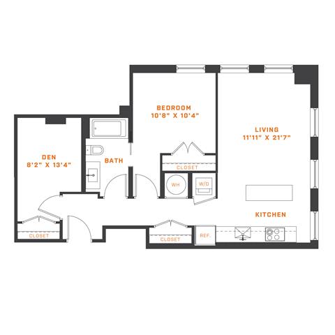 Floor Plan  1 Bedroom Den - 1 Bath | AD1