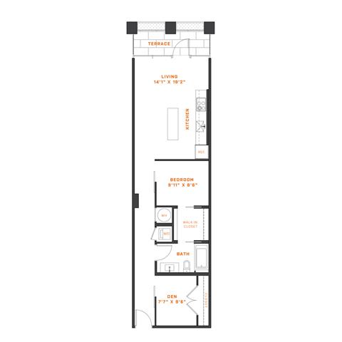 Floor Plan  1 Bedroom Den - 1 Bath | AD2