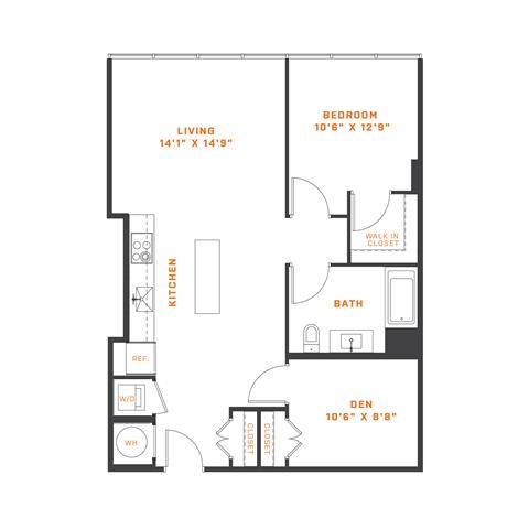 Floor Plan  1 Bedroom Den - 1 Bath | AD4