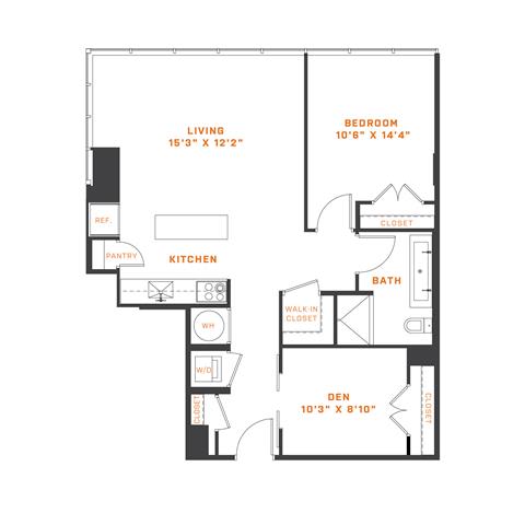 Floor Plan  1 Bedroom Den - 1 Bath | AD6