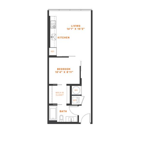 Floor Plan 1 Bedroom - 1 Bath | AJ3