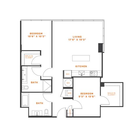 Floor Plan  2 Bedroom - 2 Bath | B02