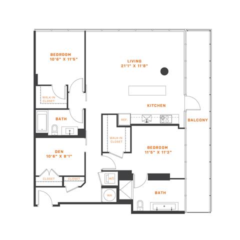 Floor Plan  2 Bedroom Den- 2 Bath | BD1