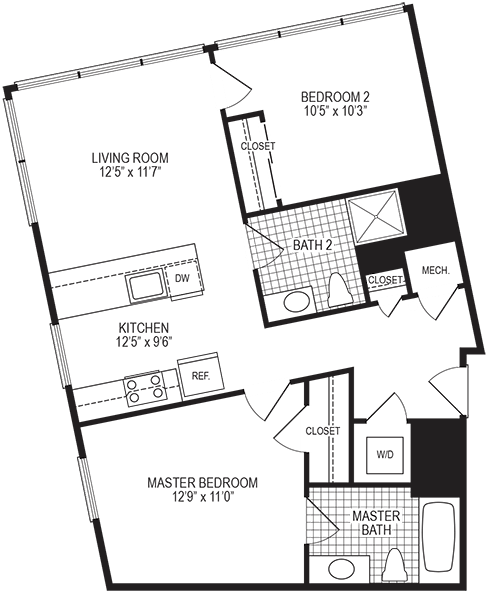 Kelvin 2 Bedroom Floorplan at Fahrenheit Apartments, Washington