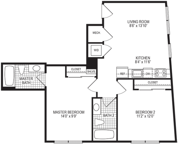 Spark 2 Bedroom Floorplan Spark 2 Bedroom Floorplan at Fahrenheit Apartments, Washington, DC