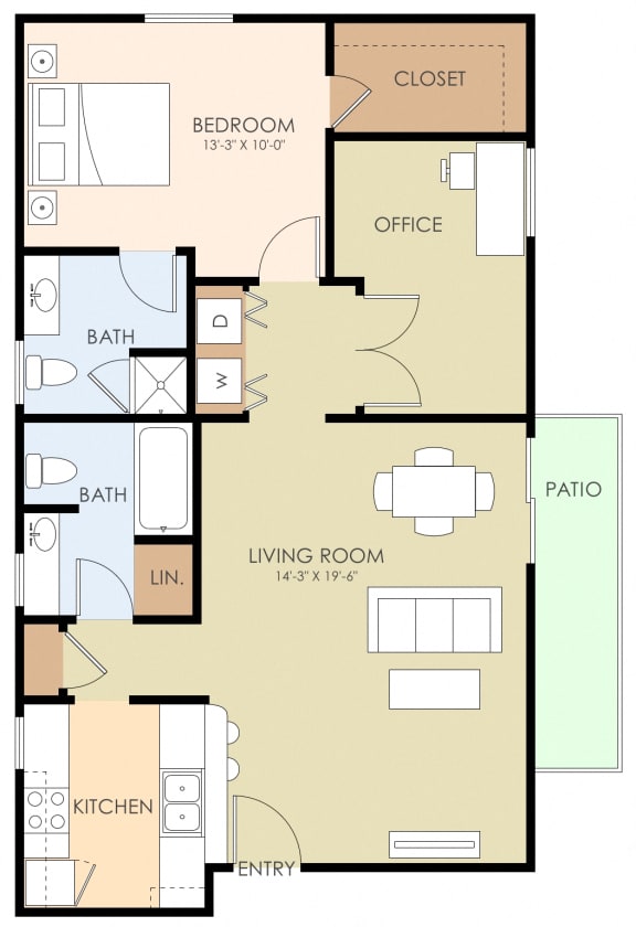 2 Bed 2 Bath Floor Plan at 720 North Apartments, Sunnyvale, California