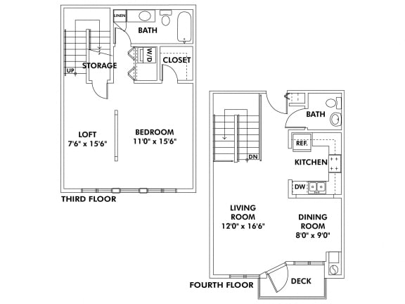 Floor Plan A2 - 1 Bedroom - Loft Townhome
