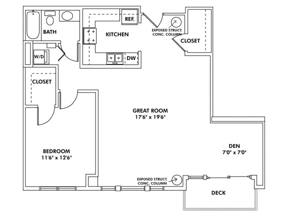  Floor Plan S - 1 Bedroom - Den Apartment