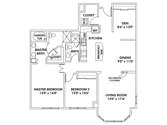 Floor Plan M2 - 2 Bedroom - Den Flat