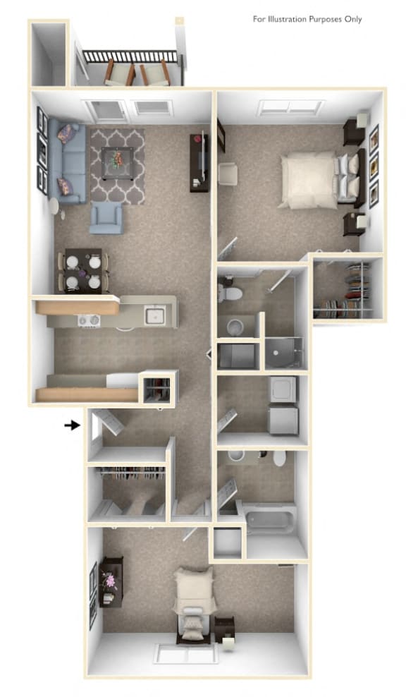 Two Bedroom Two Bath Floorplan at Fieldstream Apartment Homes, Iowa, 50023