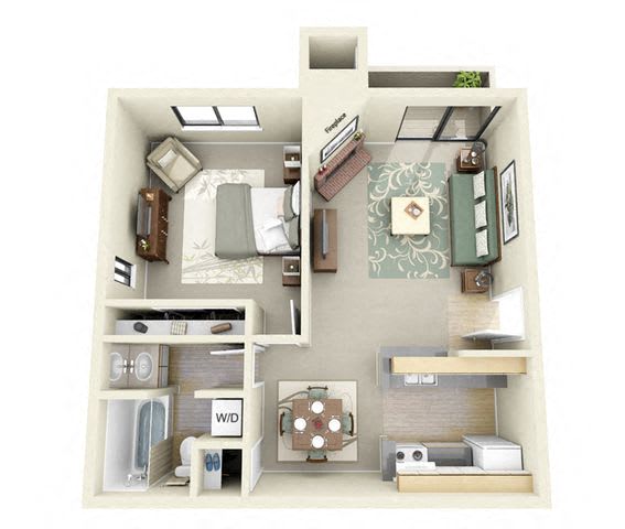Floor Plan  3D Floor Plan Image of The Olympic - one bedroom apartments near me