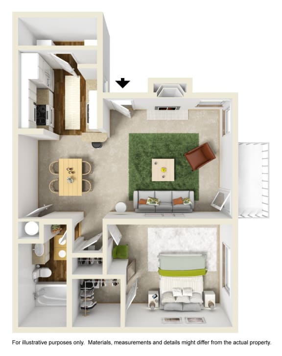 The Buttonwood Floor Plan at Willow Ridge Apartments, Charlotte, North Carolina