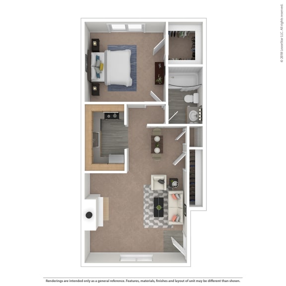 Villes 1 bedroom 1 bathroom  Floor Plan at The Courtyards of Chanticleer, Virginia Beach, Virginia