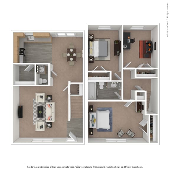 Riviera 2 bedroom 1 bathroom   Floor Plan at The Courtyards of Chanticleer, Virginia, 23451