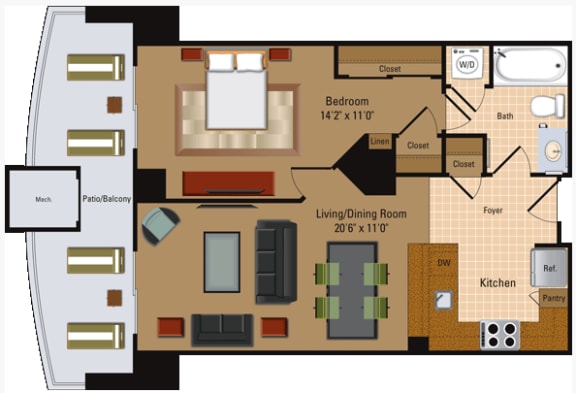 Floor Plan  1 Bedroom, 1 Bath - A1
