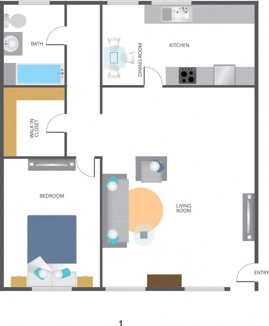 South Olive Apartments 1 Bedroom Apartment Floor Plan