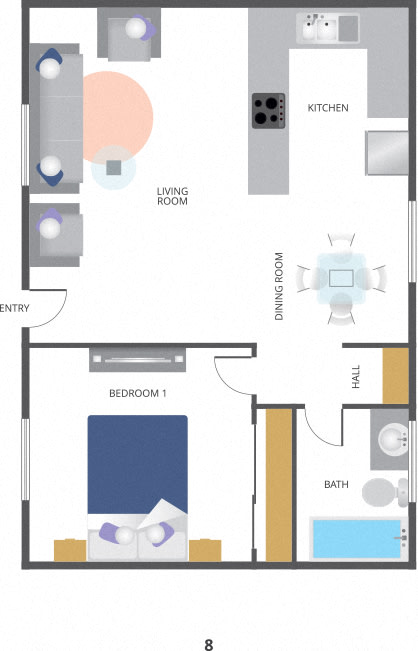 South Olive Apartments 1 Bedroom Apartment Floor Plan