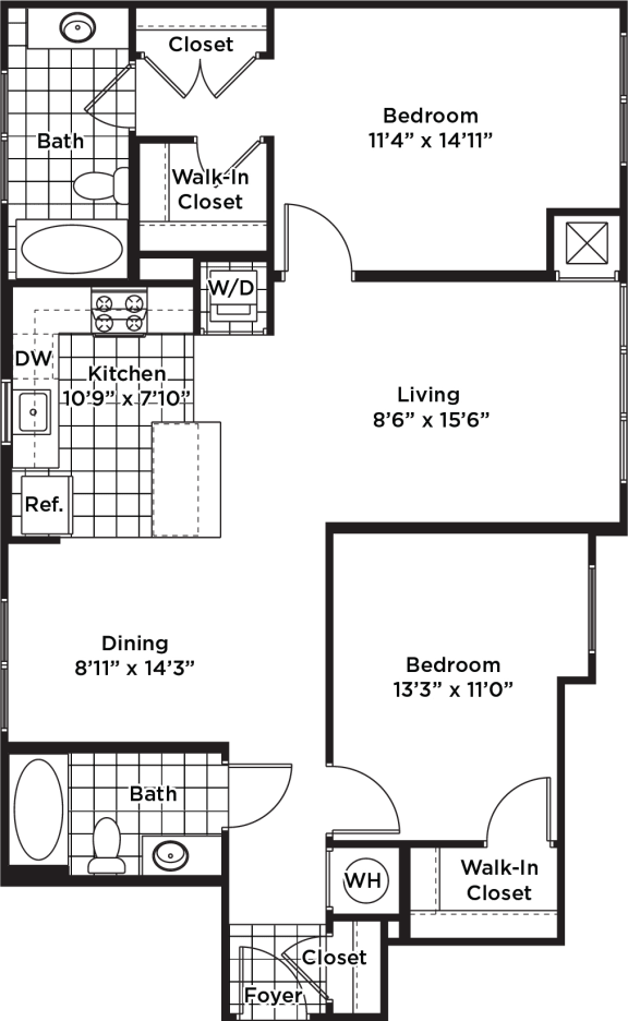 Floor Plan  2 Bedroom - 2 Bath | B17