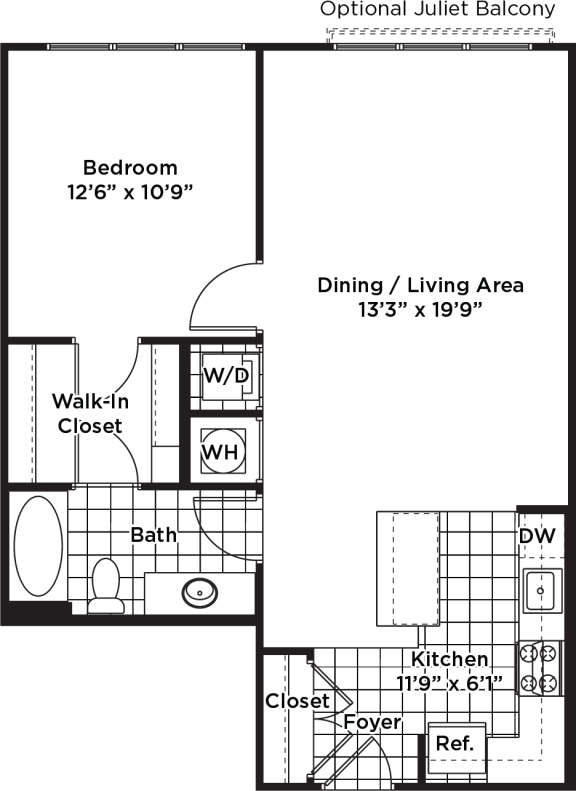 Floor Plan  1 Bedroom - 1 Bath | A21