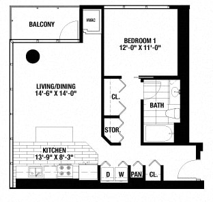 Floor Plan  1 Bedroom. 1 Bathroom.