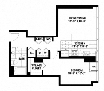 Floor Plan  1 Bedroom. 1 Bathroom.