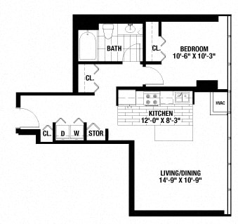 Floor Plan  1 Bedroom. 1 Bathroom.