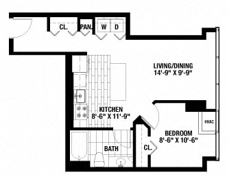 Floor Plan  1 Bedroom. 1 Bathroom.