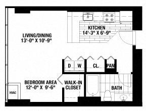 Floor Plan  1 Bedroom. 1 Bathroom.