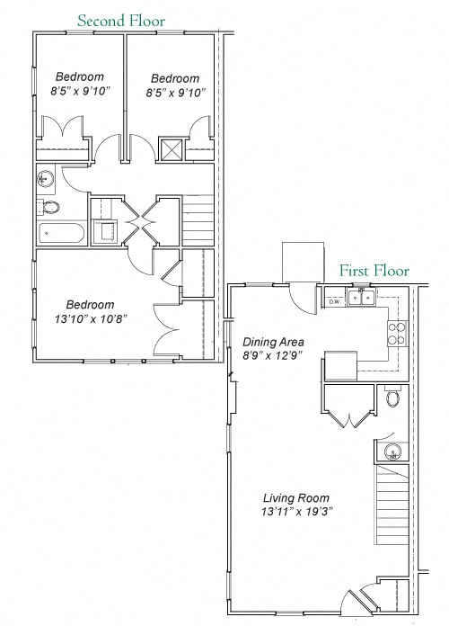 Floor Plans of Hunting Creek Townhouse Apartments in Lexington Park, MD
