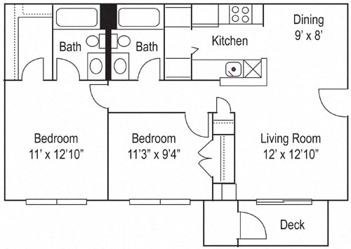 Floor Plan  Riverwoods Apartments The James Floor Plan 2 Bedroom, 2 Bathroom