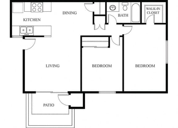 Plan 3 2 Bedroom 1 Bathroom Floor Plan at Knollwood Meadows Apartments, Santa Maria, CA, 93455