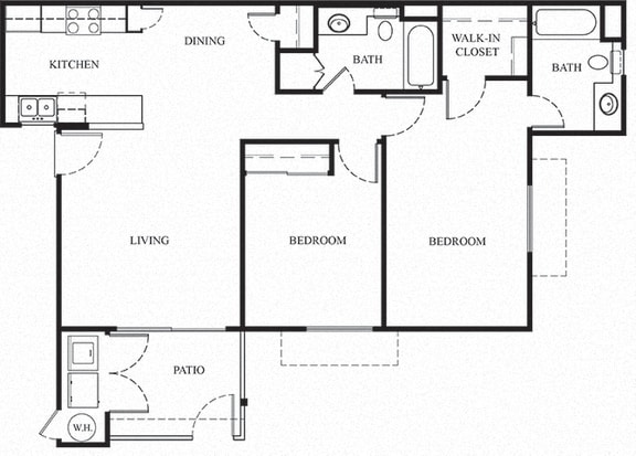 Plan 5 2 Bedroom 2 Bathroom Floor Plan at Knollwood Meadows Apartments, Santa Maria, 93455