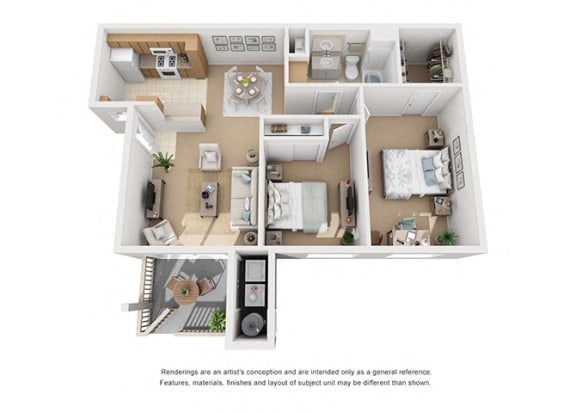 Plan 4 2 Bedroom 1 Bathroom 3D Floor Plan at Knollwood Meadows Apartments, California, 93455