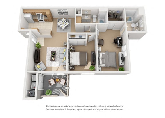 Floor Plan  Plan 5 2 Bedroom 2 Bathroom 3D Floor Plan at Knollwood Meadows Apartments, Santa Maria, CA, 93455
