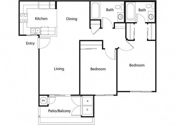 Plan 4 2 bed 2 bath floorplan at Sumida Gardens Apartments, Santa Barbara