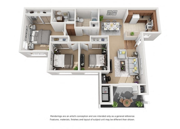 3 bed 2 bath Plan 5 floorplan at Sumida Gardens Apartments, California
