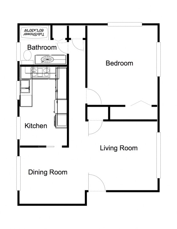 Floor Plan  1-Bedroom, 1-Bathroom