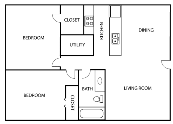 Floor Plan B2 at Garden Place Apartments in Waco, Texas, TX