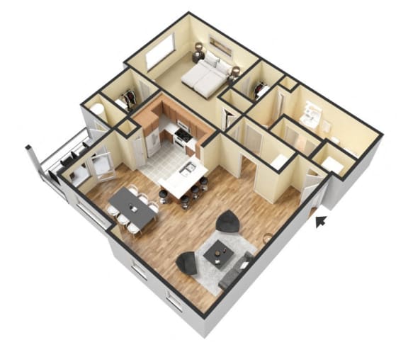A2 (Corporate/Furnished) Floor Plan at Island Park Apartments in Shreveport, Louisiana, LA