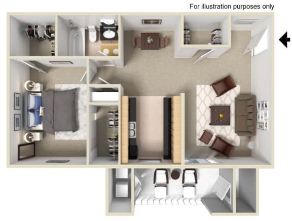 1 Bed 1 Bath Floor Plan at Vizcaya Hilltop Apartments, Reno, NV
