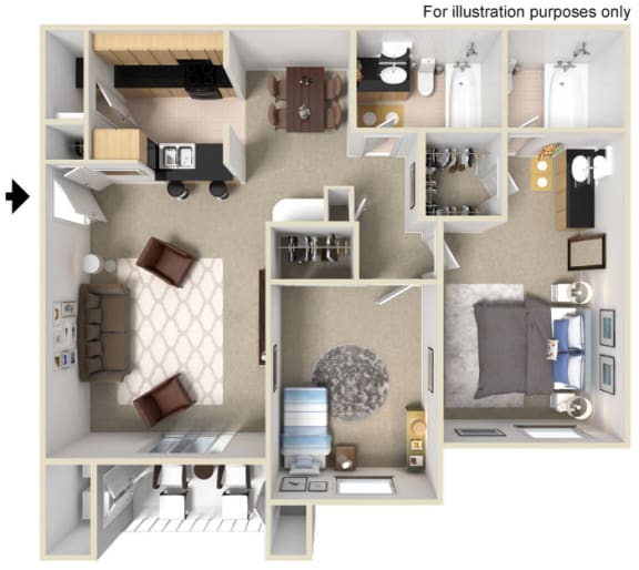 2 Bed 2 Bath Floor Plan at Vizcaya Hilltop Apartments, NV, 89523