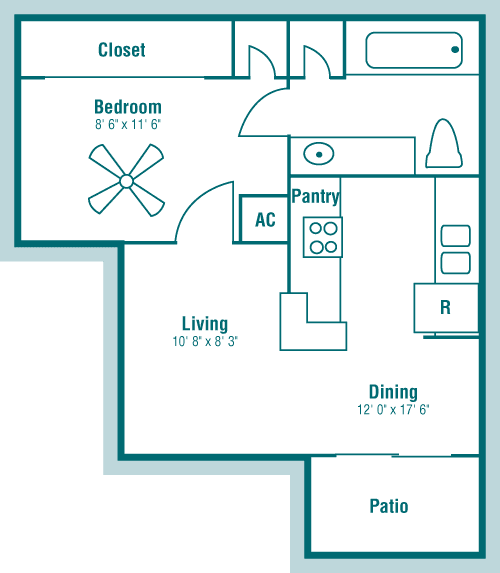 Floor Plan A at The Hollows Apartment Homes, San Antonio, Texas, TX