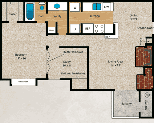 Paintbrush Floor Plan at Indian Creek Apartments, Carrollton, TX