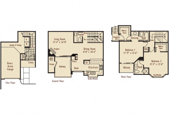 D5 &#x2013; 2 Bedroom 2.5 Bath Floor Plan Layout &#x2013; 1275 Square Feet