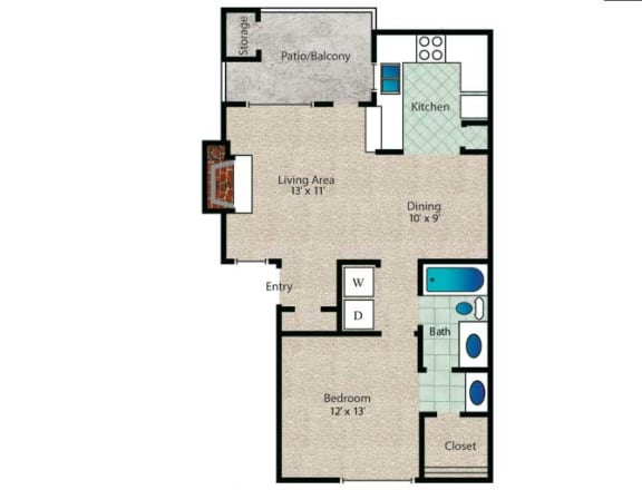 Floor Plan  1 bedroom 1 bathroom Braxton Floor Plan at Towne Centre Village, Mesquite, TX, 75150