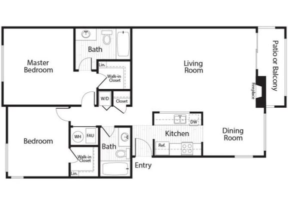 Thielsen - 2 Bedroom 2 Bath Floor Plan Layout - 1027 Square Feet