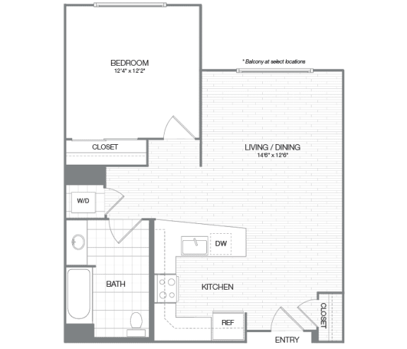 Floor Plan  Reagan - 1 Bedroom 1 Bath Floor Plan Layout - 774 Square Feet